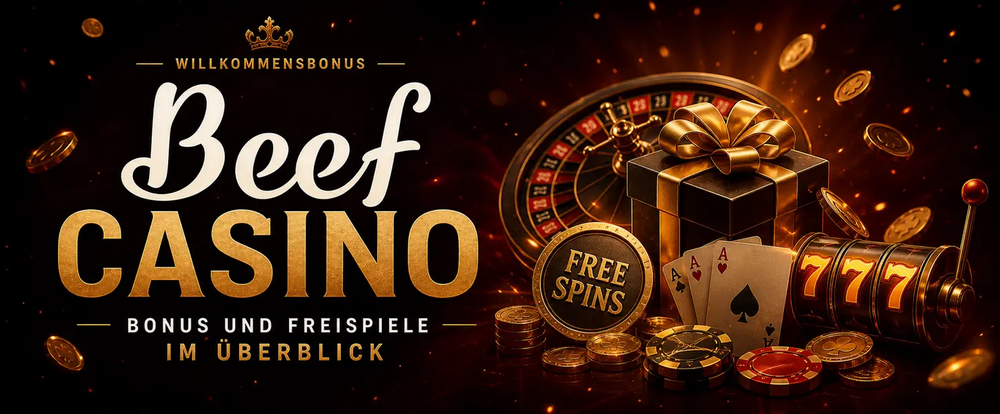 Willkommensbonus Banner von Beef Casino mit Bonus und Freispielen