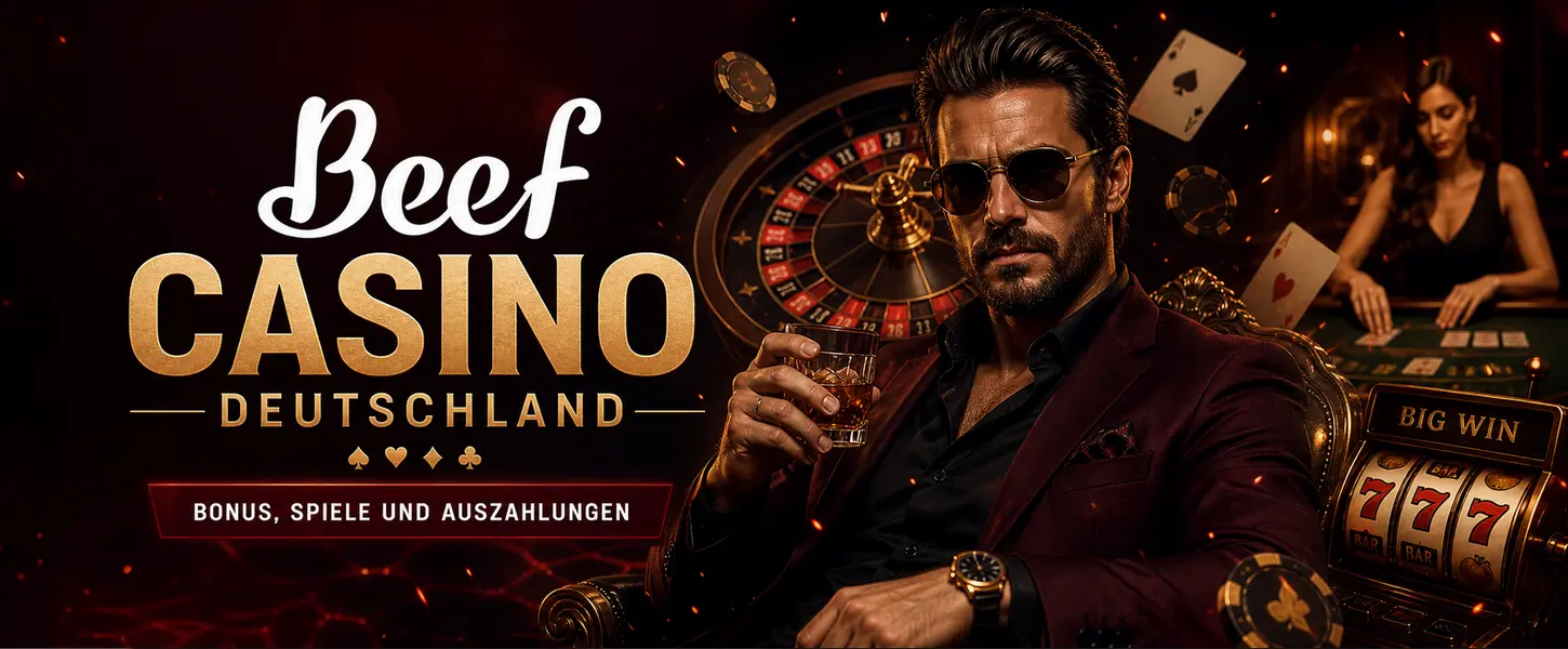 Beef Casino Deutschland Banner mit Bonus, Spielen und Auszahlungen